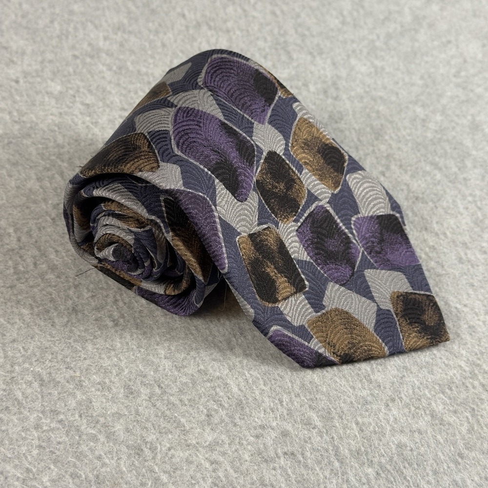 Vintage Serica 100% Silk Tie Made Italy Purple Brown Geometric Necktie 58x3.5"